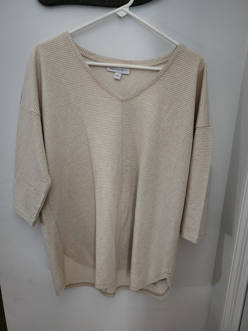 J. Jill Cream Striped V-Neck Sweater